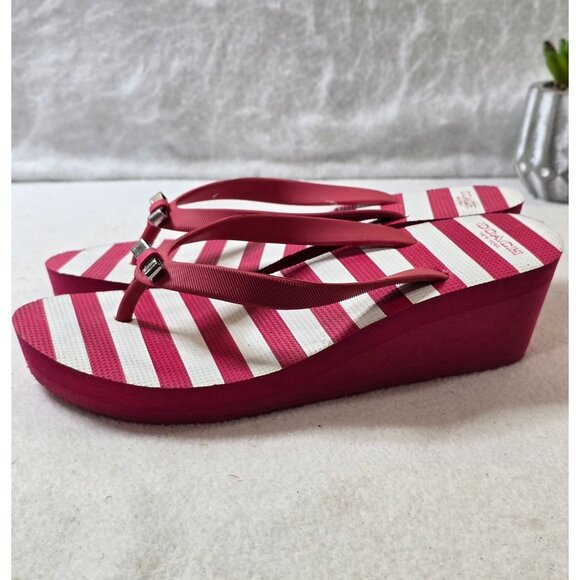 Coach Loralyn Wedge‎ Flip Flop Sandals Striped Pop Pink White Size 7 B - Picture 6 of 10
